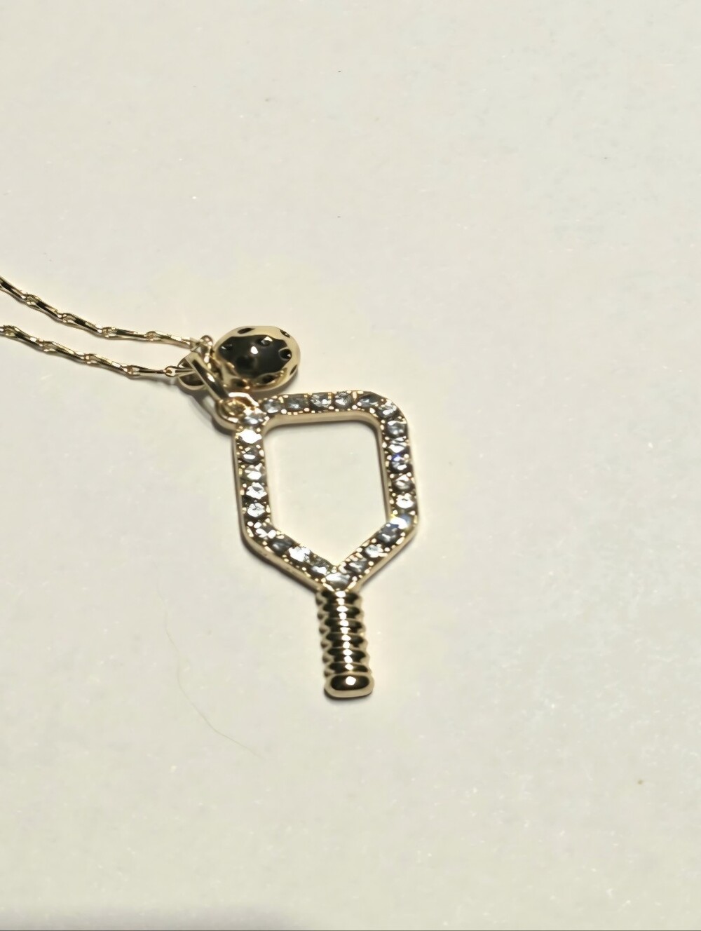 New Gold Rhinestone Pickleball Paddle Necklace 16"-18" Adjustable